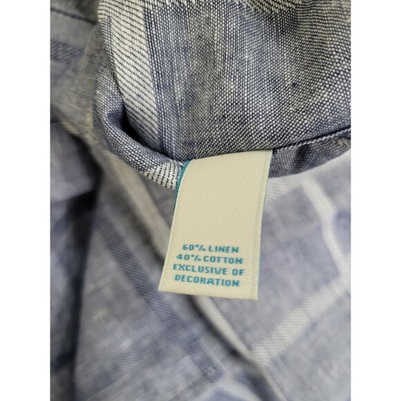 Caribbean Mens Shirt Size L Linen Blend Short Sleeve button Up blue gray (35) - Picture 8 of 10
